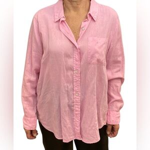 Linen Tencel blend unisex Pink Button-Down Shirt EUC size L